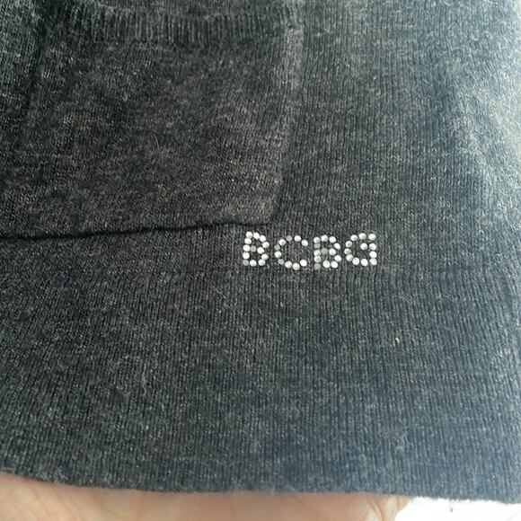 BCBGMaxAzria Gray Angora Wool Y2K Sweater Long Sleeve Beaded Logo Cozy - Picture 2 of 7